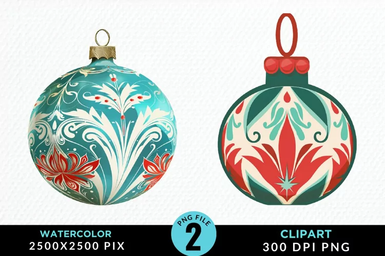 Watercolor Christmas Bauble Fun Clipart