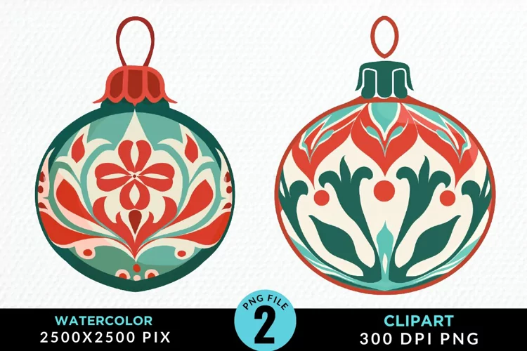 Watercolor Christmas Bauble Fun Clipart