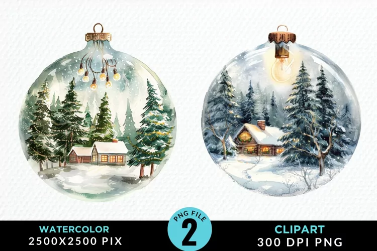 Watercolor Christmas Bauble Sublimation PNG Clipart