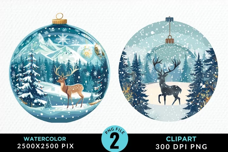 Watercolor Christmas Bauble Graphics Clipart