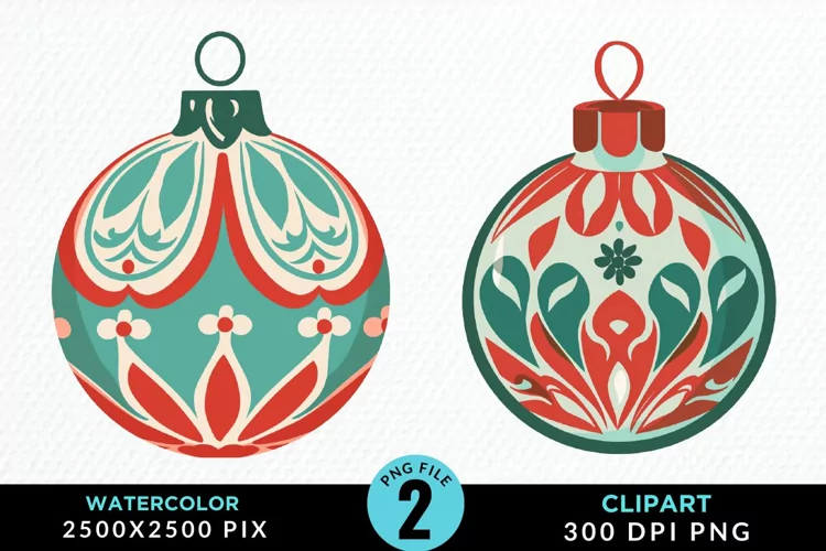 Watercolor Christmas Bauble Fun Clipart