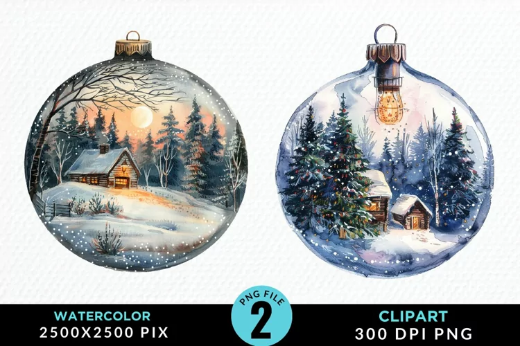 Watercolor Christmas Bauble Sublimation PNG Clipart