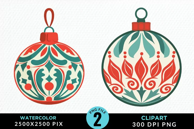 Watercolor Christmas Bauble Fun Clipart
