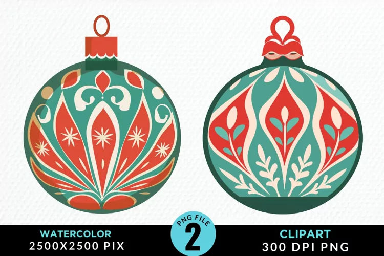 Watercolor Christmas Bauble Fun Clipart