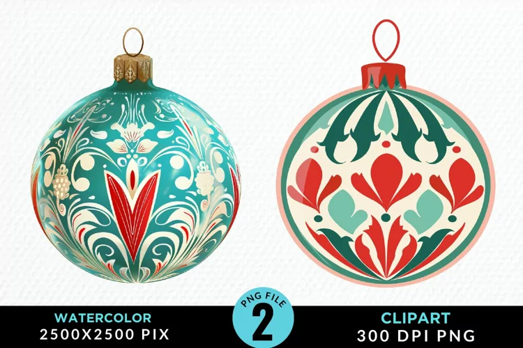 Watercolor Christmas Bauble Fun Clipart