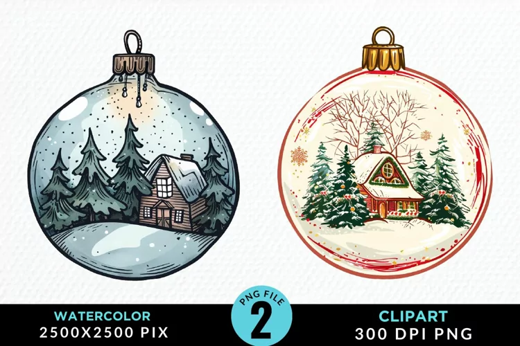 Watercolor Christmas Bauble Sublimation PNG Clipart
