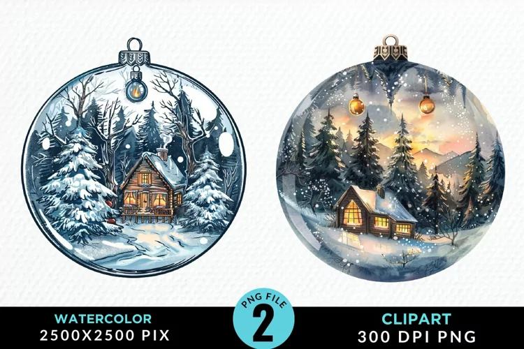 Watercolor Christmas Bauble Sublimation PNG Clipart