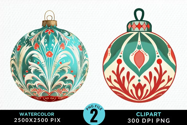 Watercolor Christmas Bauble Fun Clipart