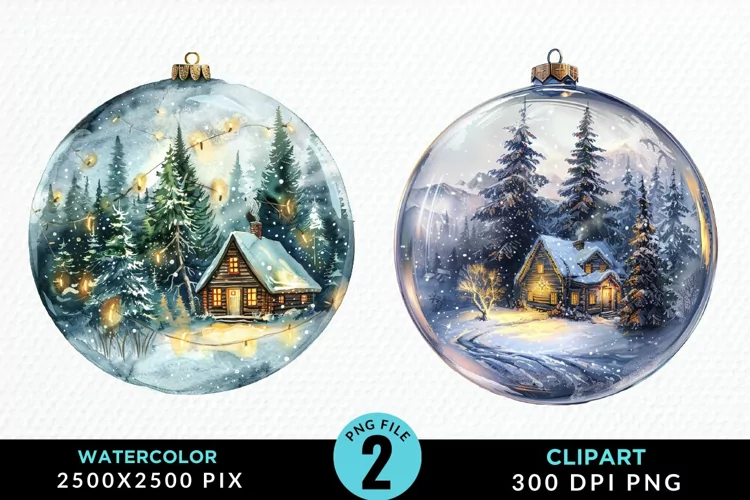 Watercolor Christmas Bauble Sublimation PNG Clipart