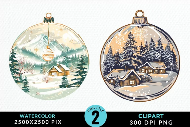 Watercolor Christmas Bauble Sublimation PNG Clipart
