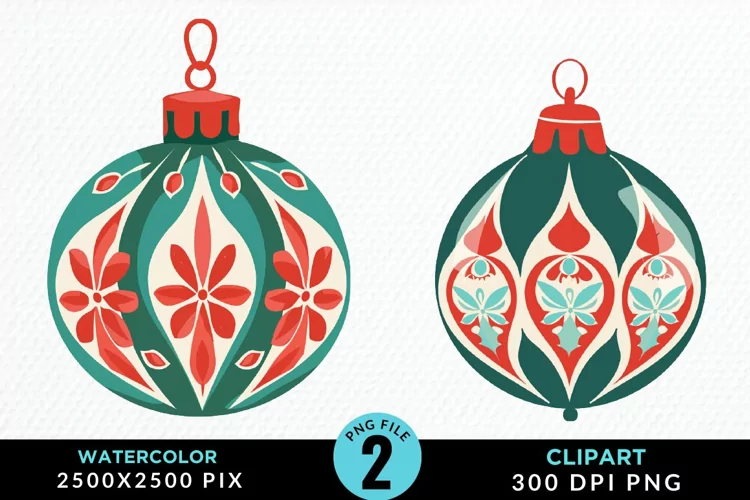 Watercolor Christmas Bauble Fun Clipart