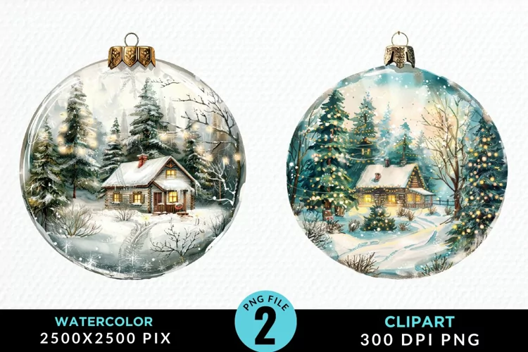 Watercolor Christmas Bauble Sublimation PNG Clipart