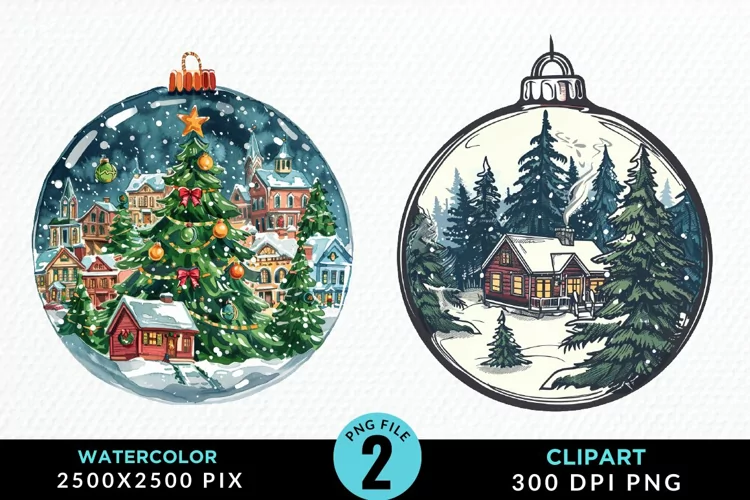Watercolor Christmas Bauble Sublimation PNG Clipart