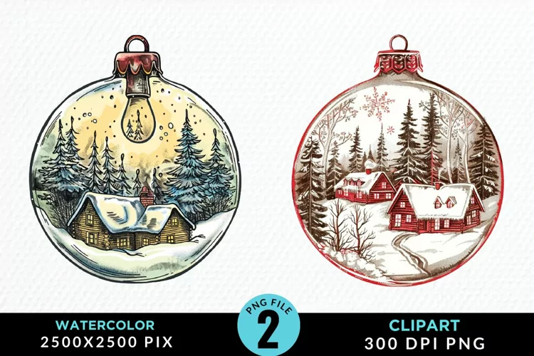 Watercolor Christmas Bauble Sublimation PNG Clipart