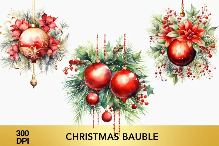 3 png Watercolor Christmas Bauble Clipart, Christmas Bauble