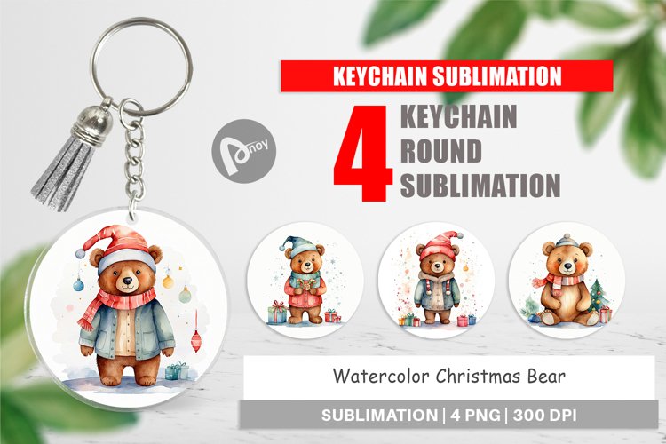 Keychain Watercolor Christmas Bear