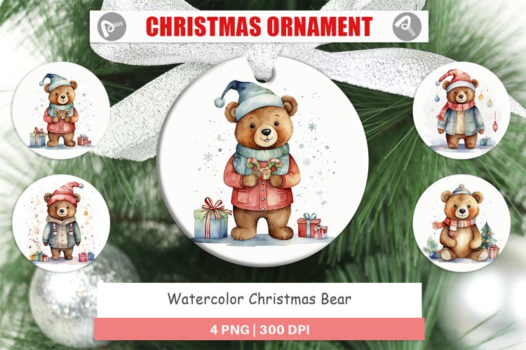 Christmas Ornaments Watercolor Christmas Bear