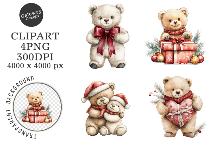Watercolor Christmas Bear Clipart