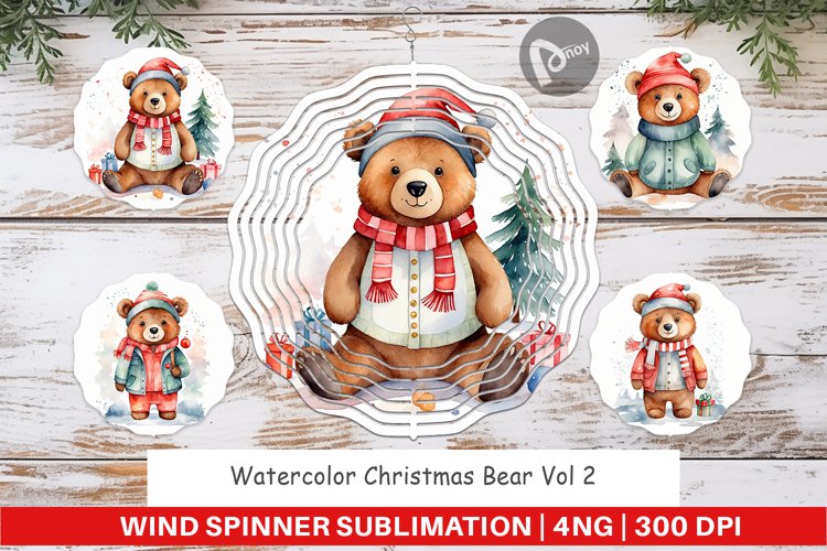 Wind Spinner Watercolor Christmas Bear