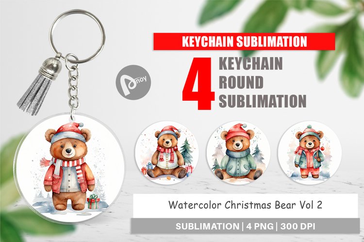 Keychain Watercolor Christmas Bear
