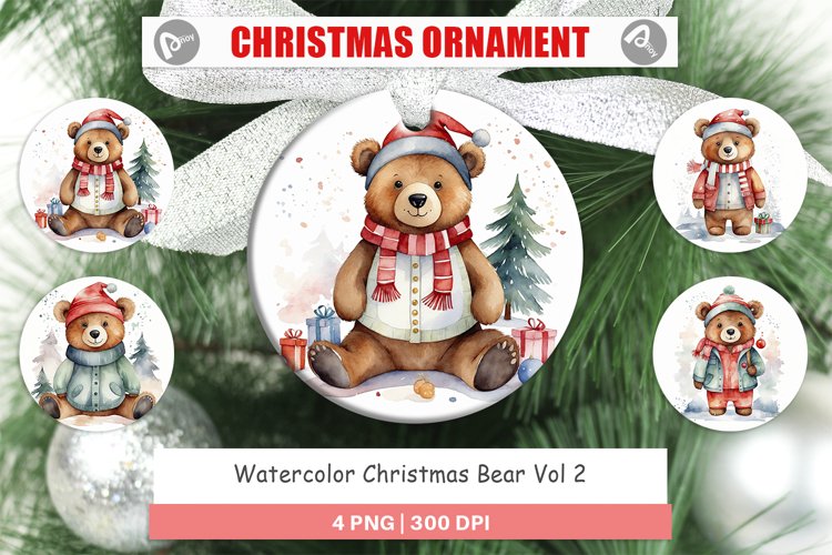 Christmas Ornaments Watercolor Christmas Bear