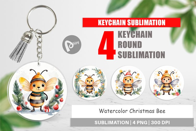 Keychain Watercolor Christmas Bee