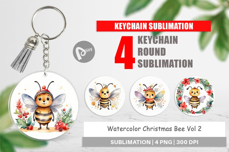 Keychain Watercolor Christmas Bee