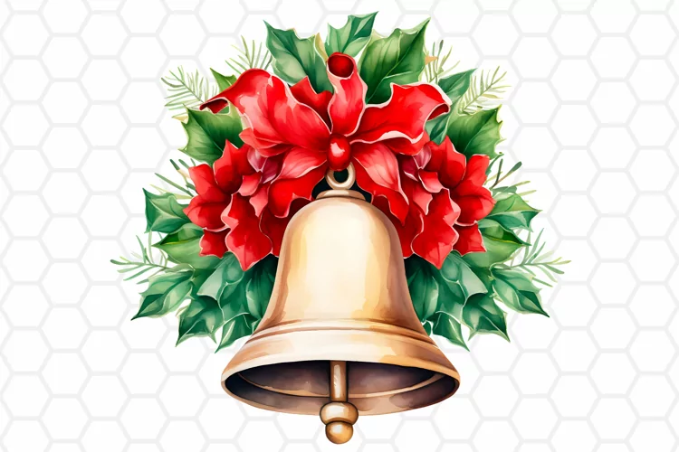 Watercolor Christmas Bell Clipart, Sublimation PNG