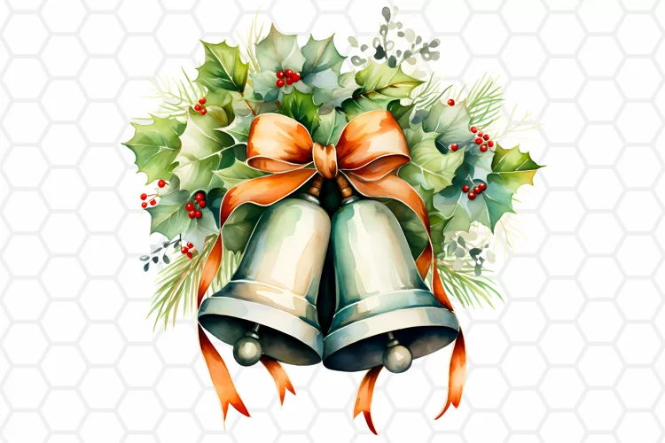 Watercolor Christmas Bell Clipart, Sublimation PNG