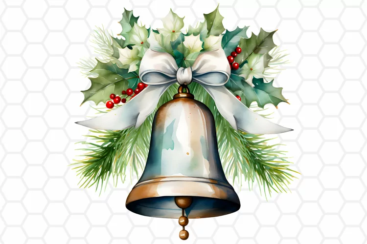 Watercolor Christmas Bell Clipart, Sublimation PNG
