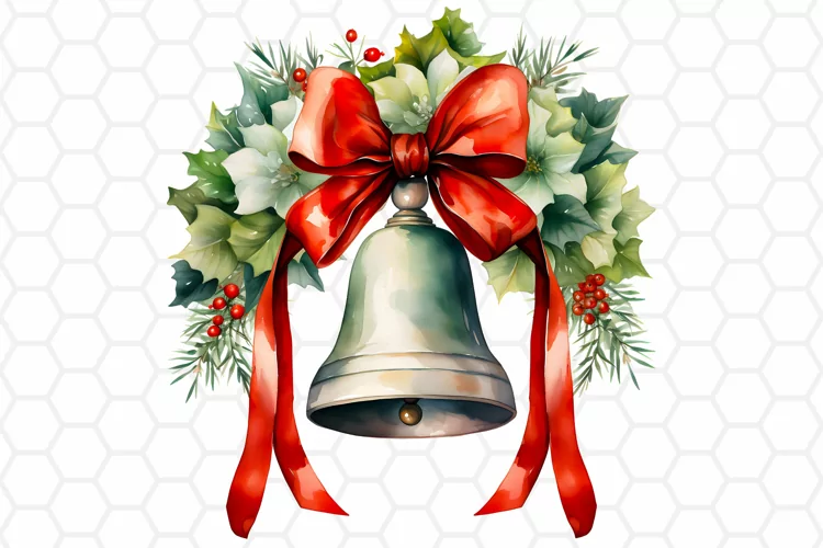 Watercolor Christmas Bell Clipart, Sublimation PNG