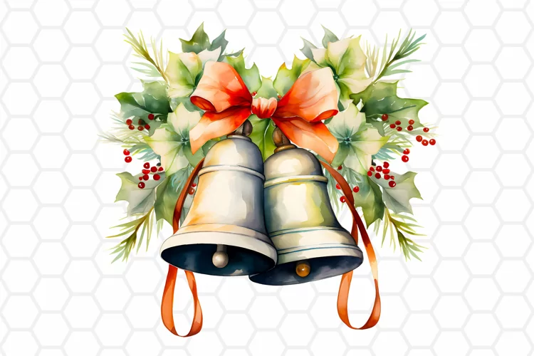 Watercolor Christmas Bell Clipart, Sublimation PNG