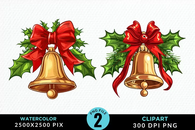 Watercolor Christmas Bells Image Clipart