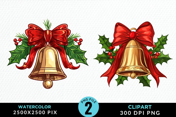 Watercolor Christmas Bells Image Clipart
