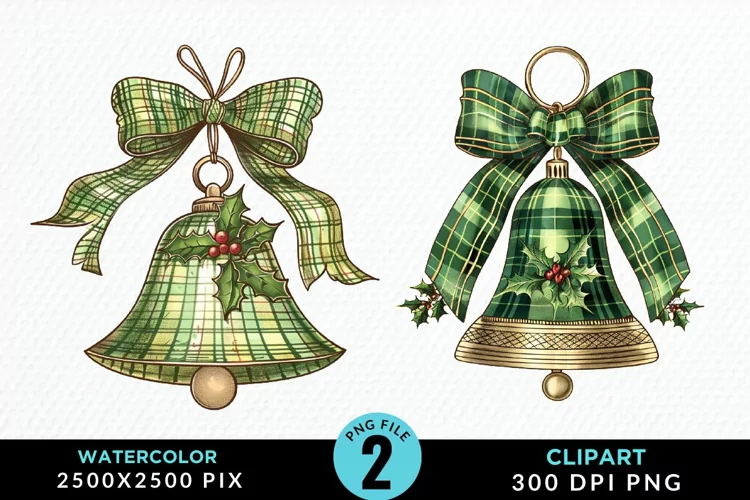 Watercolor Christmas Bells Image Clipart