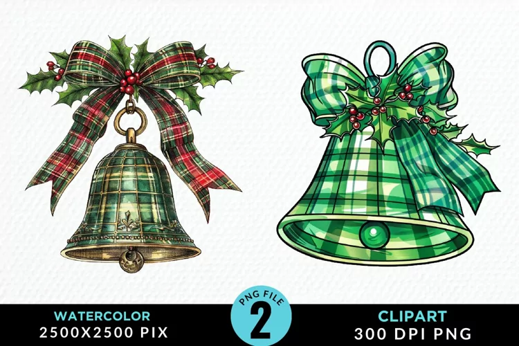 Watercolor Christmas Bells Image Clipart