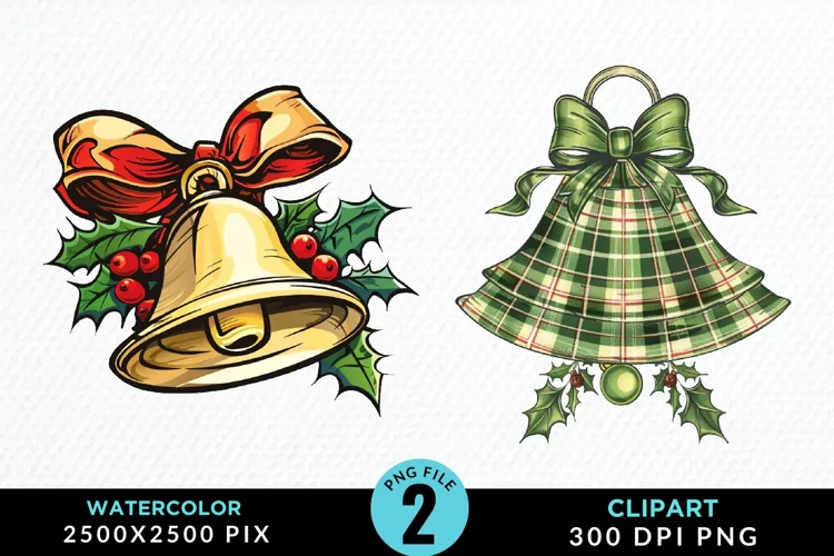 Watercolor Christmas Bells Image Clipart