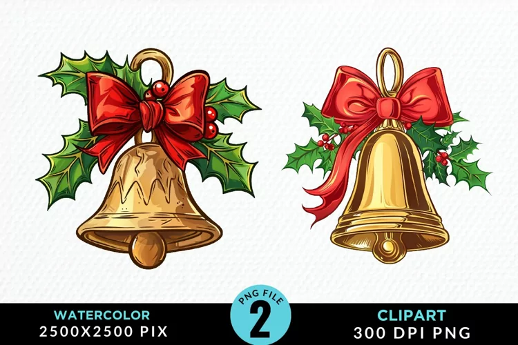 Watercolor Christmas Bells Image Clipart