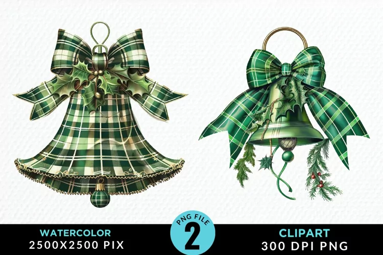 Watercolor Christmas Bells Image Clipart