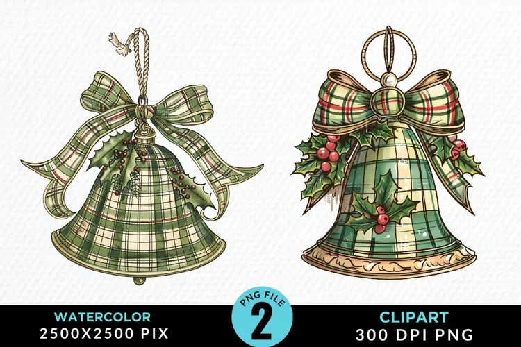 Watercolor Christmas Bells Image Clipart