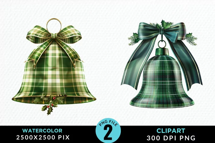 Watercolor Christmas Bells Fun Clipart