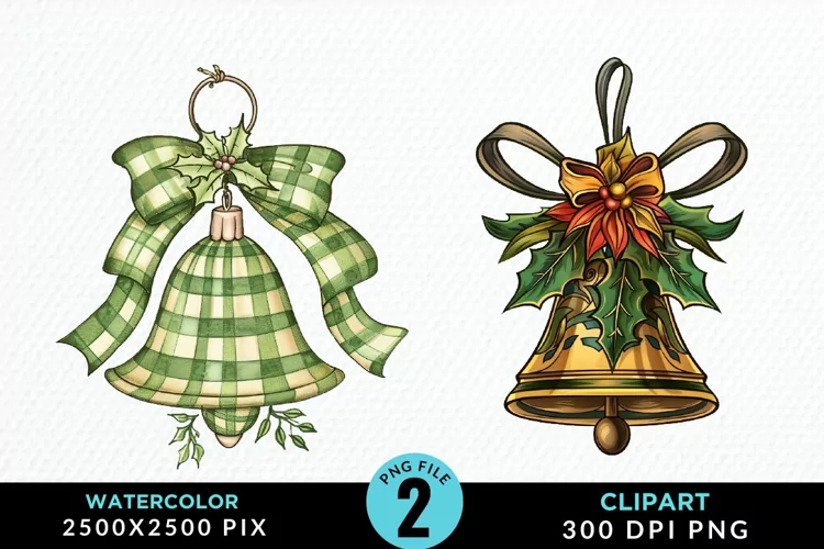 Watercolor Christmas Bells Image Clipart
