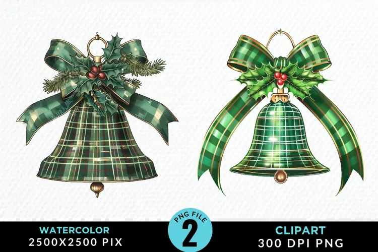 Watercolor Christmas Bells Image Clipart