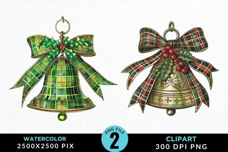 Watercolor Christmas Bells Image Clipart