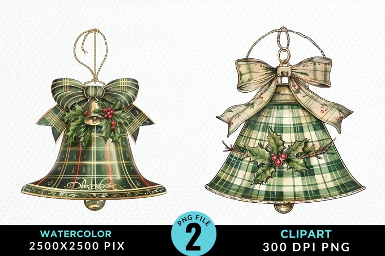 Watercolor Christmas Bells Image Clipart