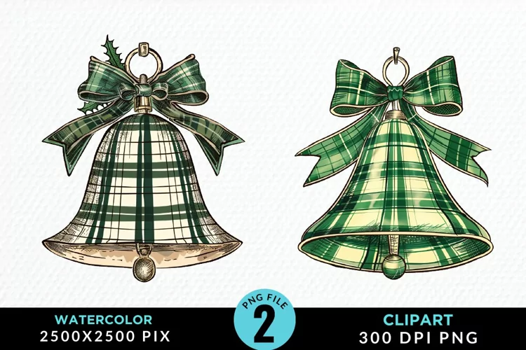 Watercolor Christmas Bells Image Clipart