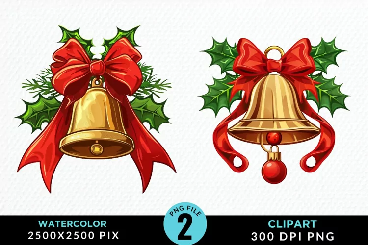 Watercolor Christmas Bells Image Clipart