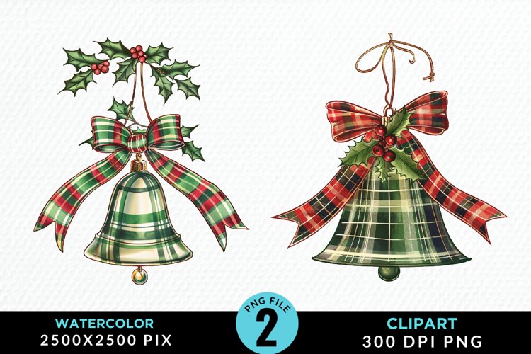 Watercolor Christmas Bells Image Clipart