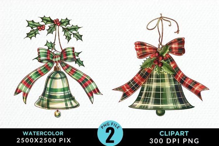 Watercolor Christmas Bells Image Clipart