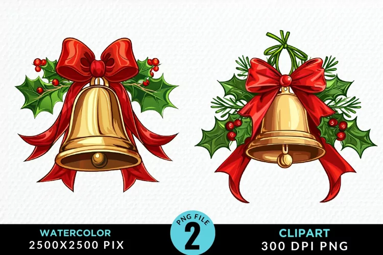 Watercolor Christmas Bells Image Clipart